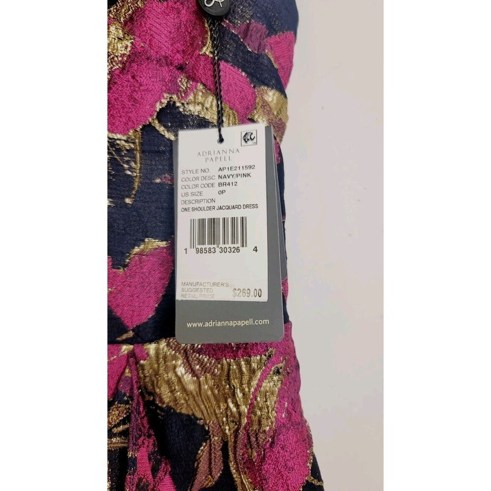 Adrianna Papell Womens Gown Long Dress Size 0 0P Petite Jacquard Metallic Floral - Picture 7 of 7